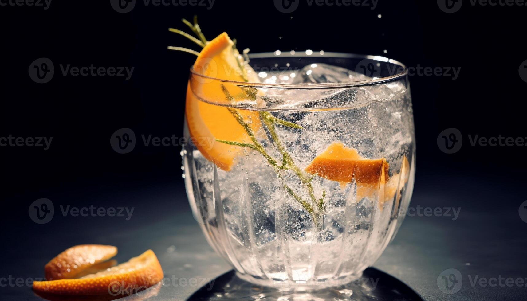 AI generated Fresh citrus fruit slice in a glass of ice cold lemonade generated by AI photo