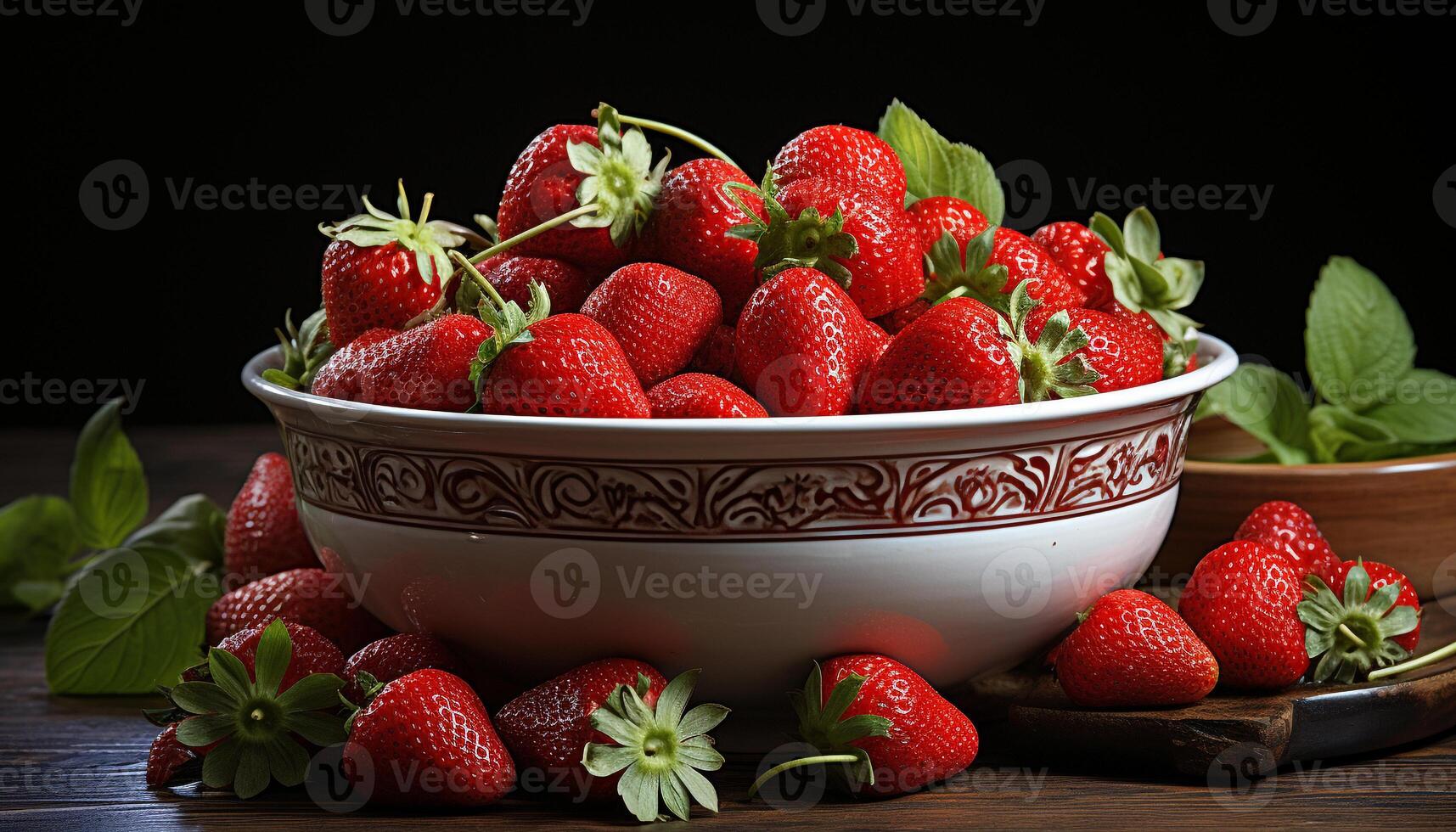 AI generated Fresh strawberry dessert on wooden table, healthy and delicious generated by AI photo