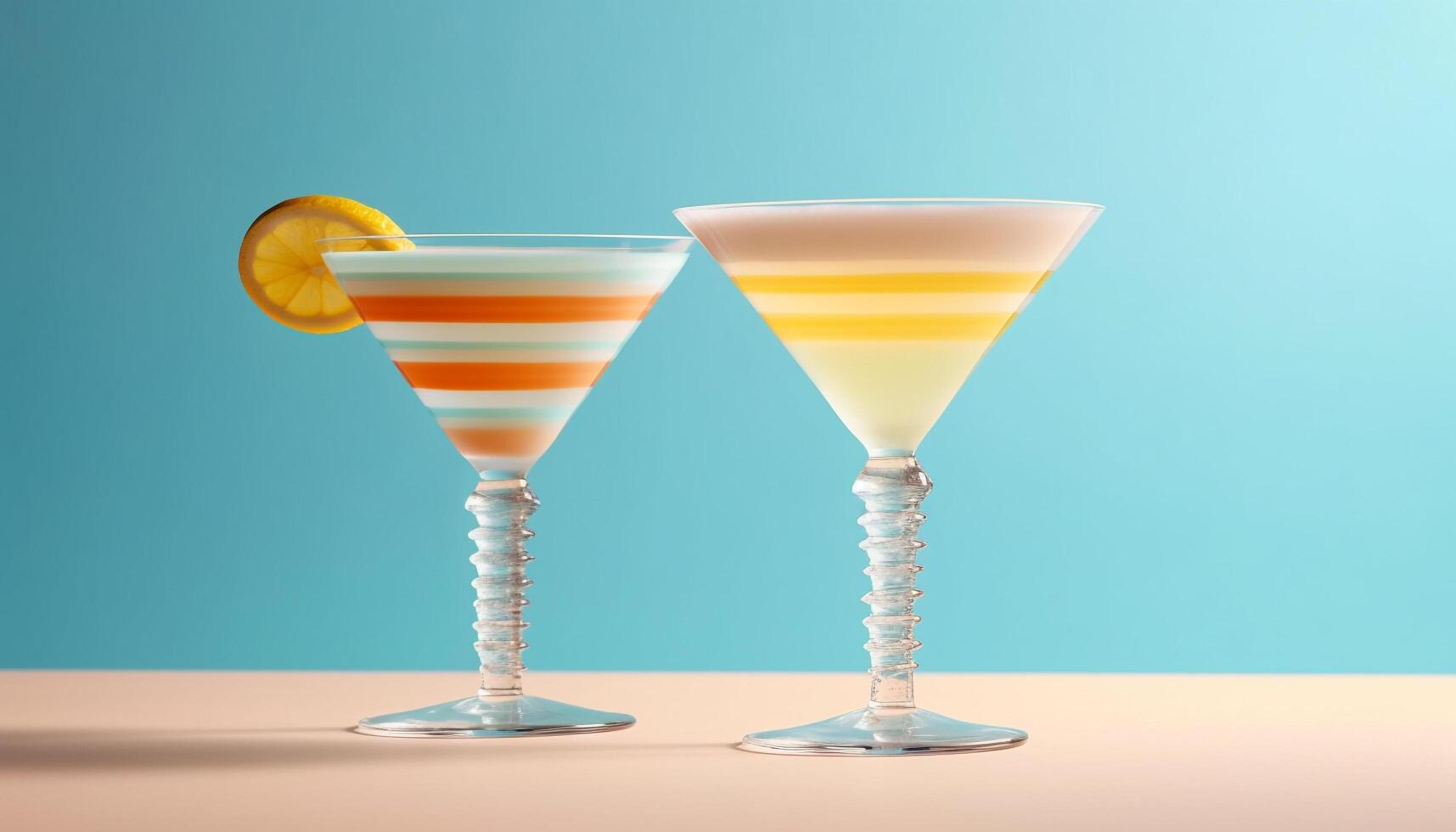 AI generated Refreshing summer cocktail in a blue martini glass with lemon generated by AI photo