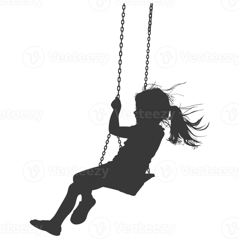 AI generated Silhouette little girl playing swing in the playground black color only png