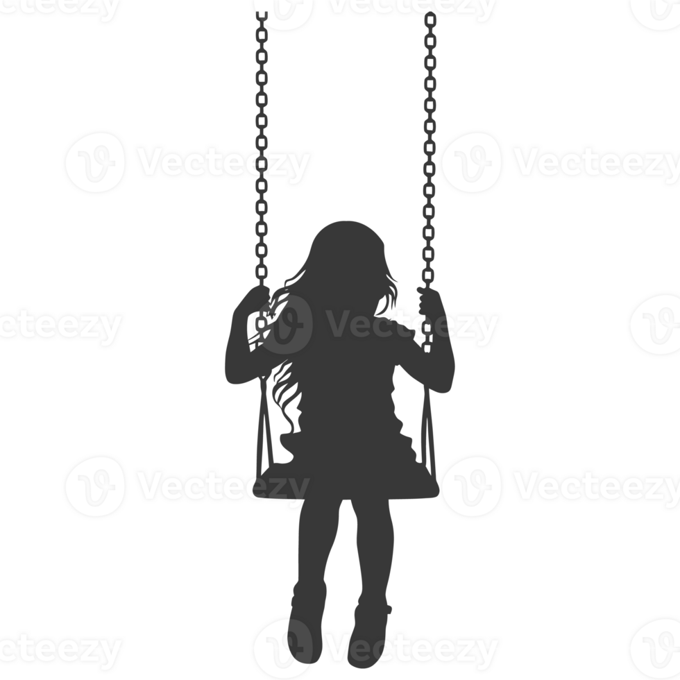 AI generated Silhouette little girl playing swing in the playground black color only png