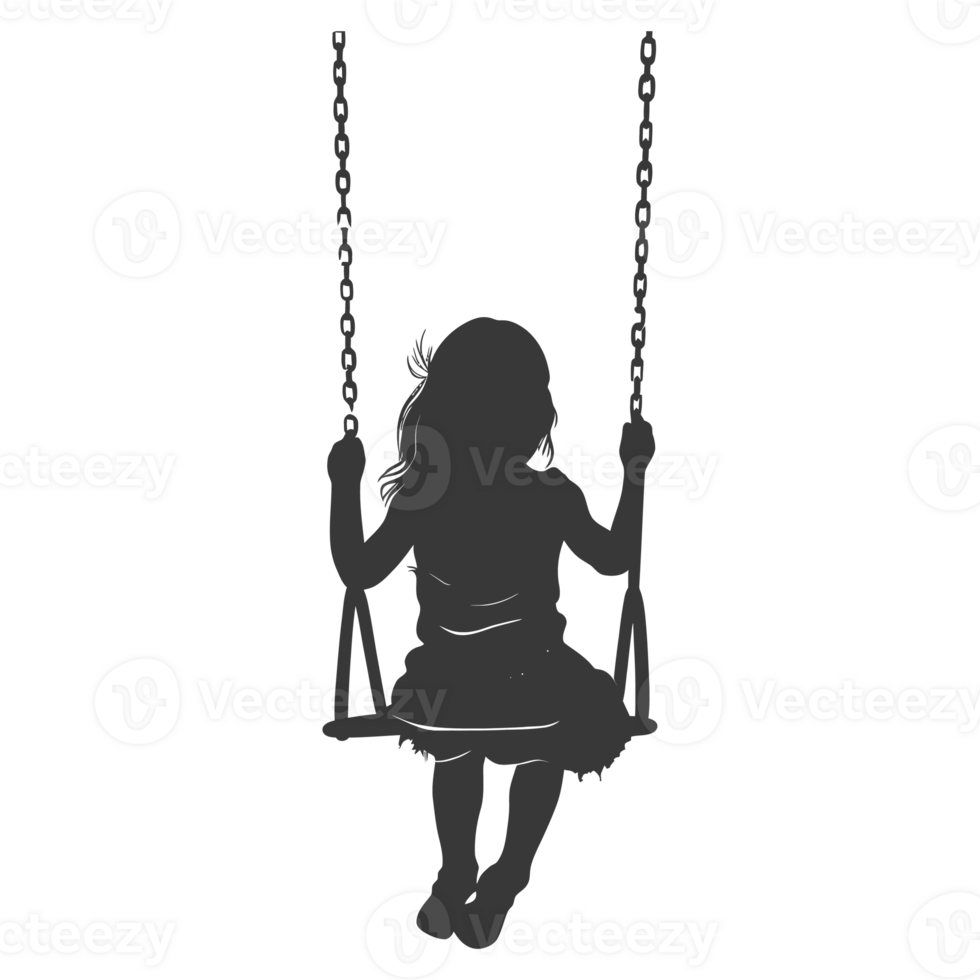 AI generated Silhouette little girl playing swing in the playground black color only png