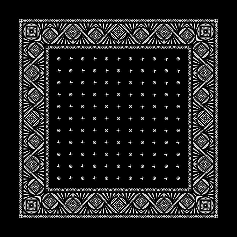 Simple Black Bandana decorated with white geometric ornament that can be applied to fabrics of various colors vector