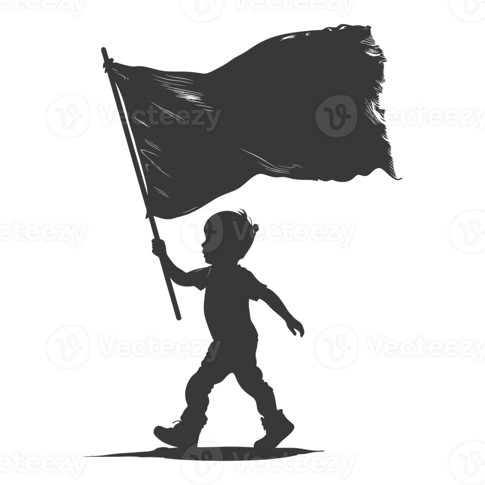 ai gegenereerd silhouet weinig jongen liep terwijl draag- een duidelijk zwart vlag png