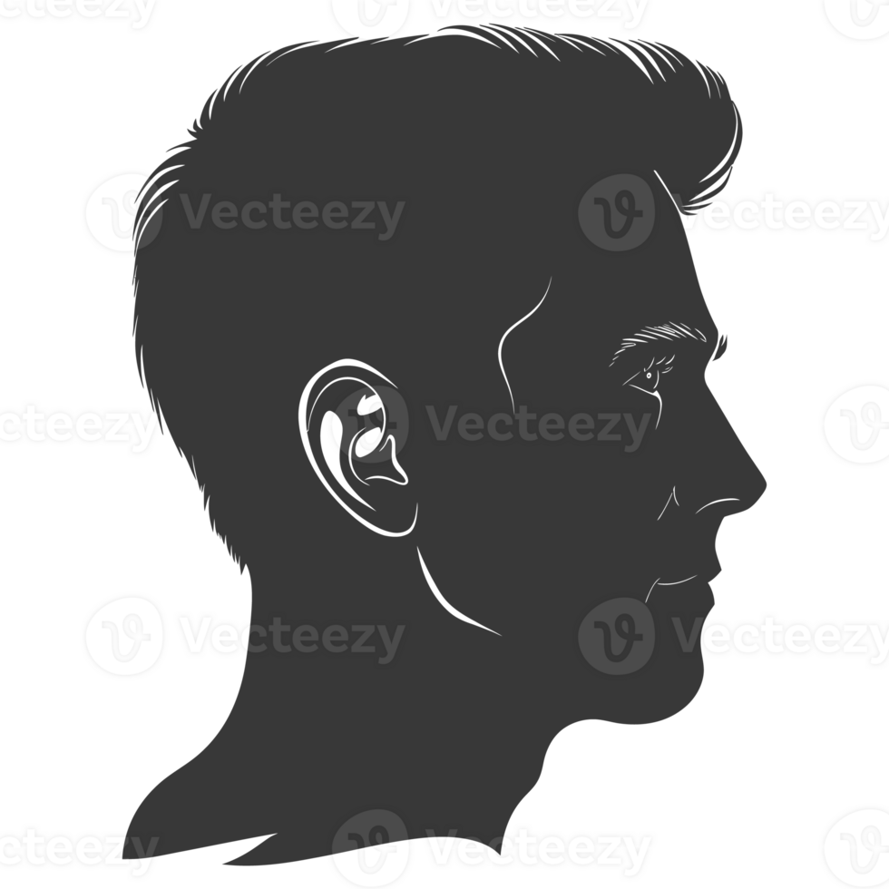 AI generated Silhouette men head thick black color only png