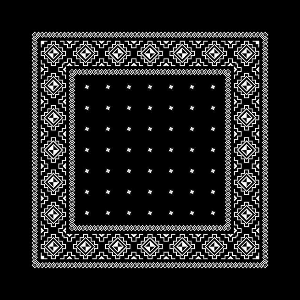 Simple Black Bandana decorated with white geometric ornament that can be applied to fabrics of various colors vector