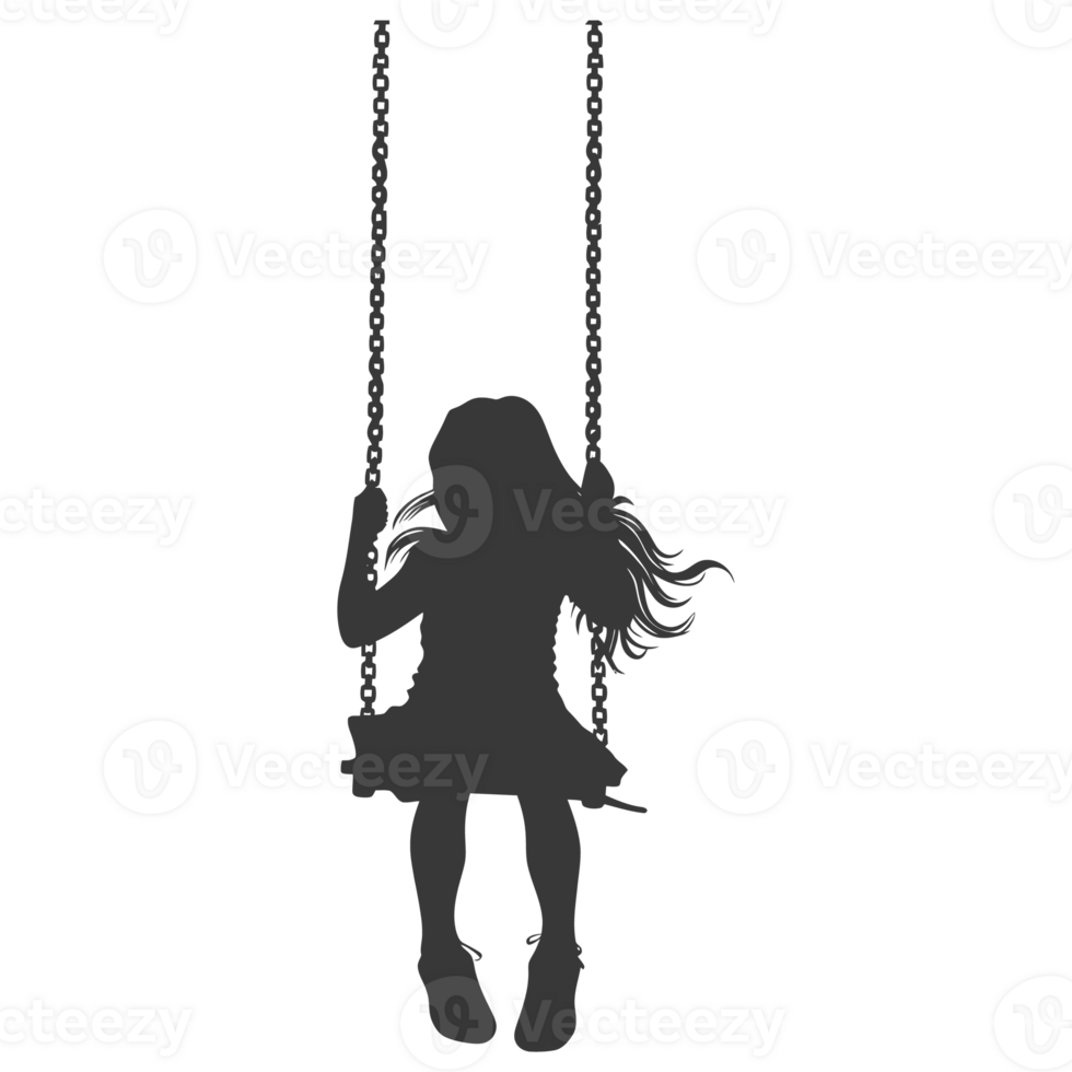 AI generated Silhouette little girl playing swing in the playground black color only png