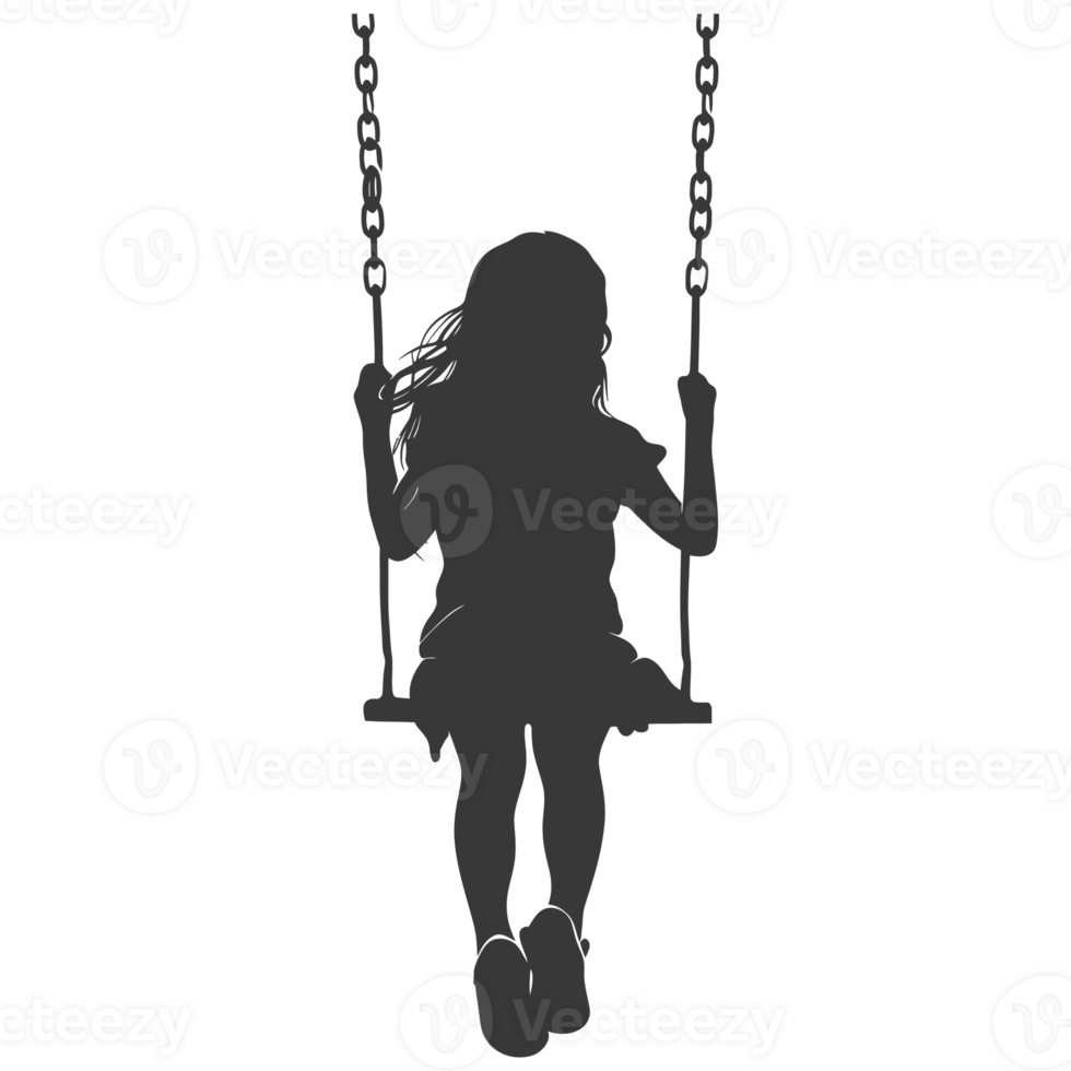 AI generated Silhouette little girl playing swing in the playground black color only png