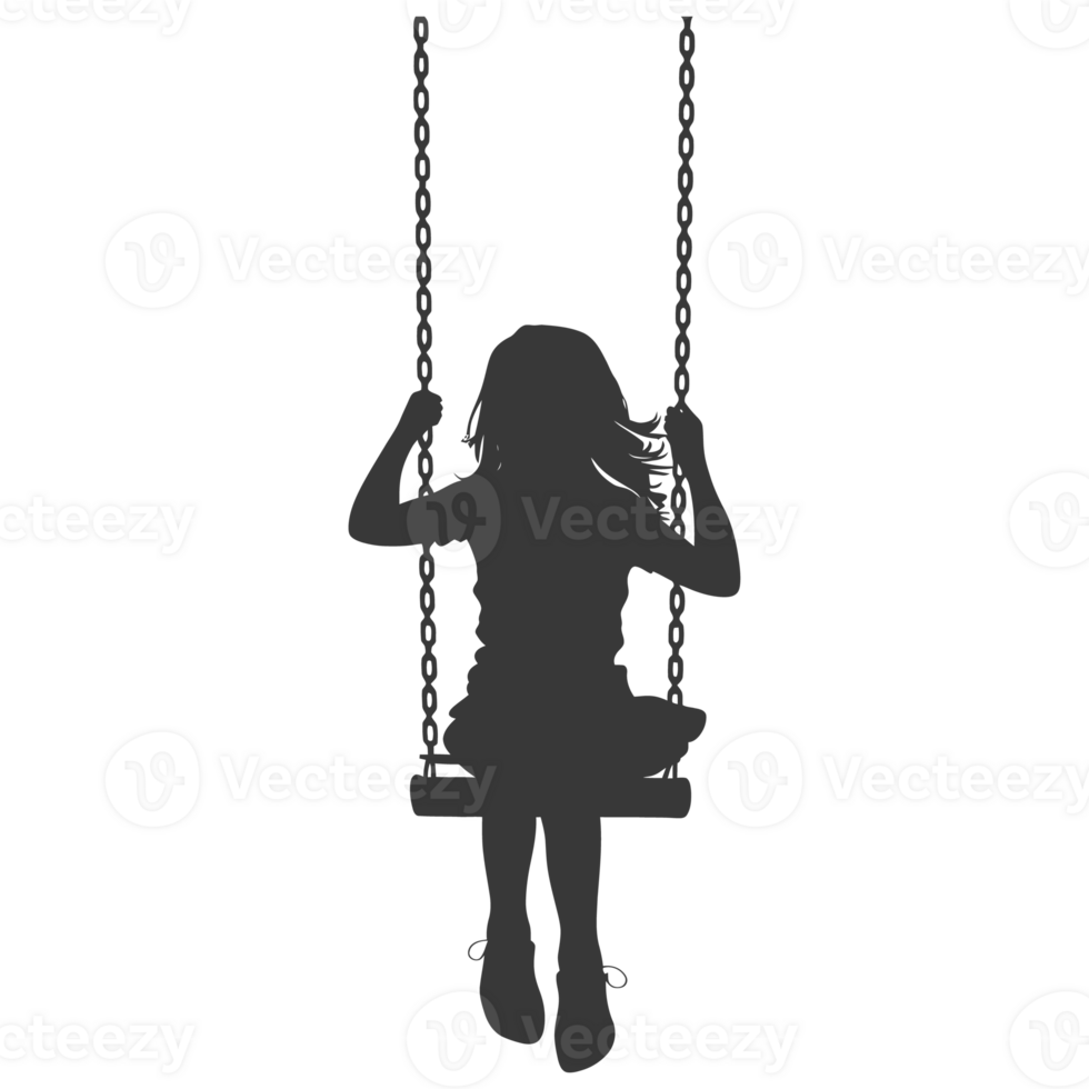 AI generated Silhouette little girl playing swing in the playground black color only png