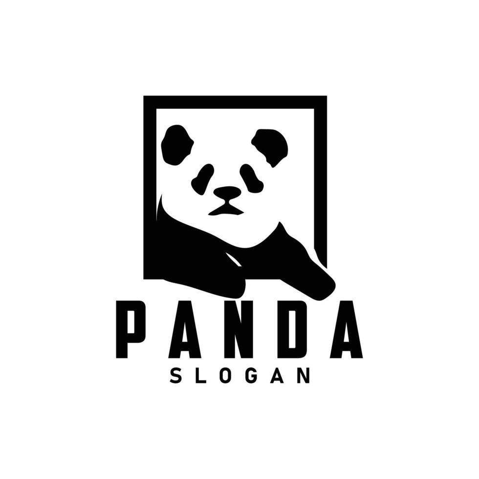 linda y sencillo perezoso negro y blanco panda animal silueta diseño modelo marca panda oso logo vector