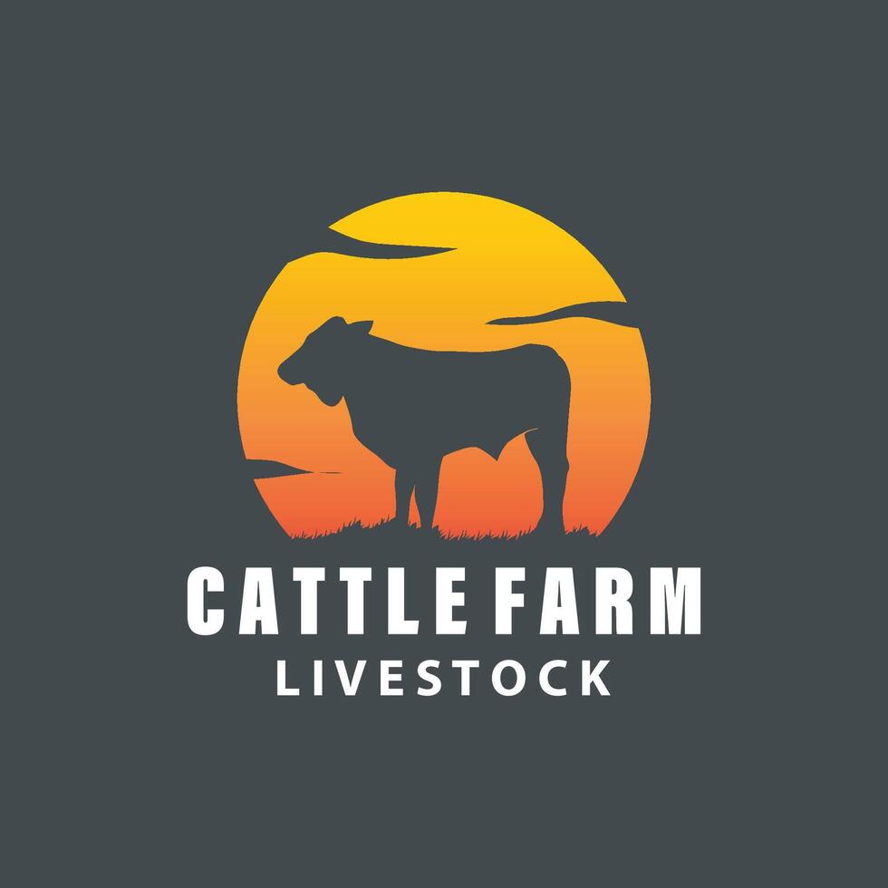 Cow Logo, Simple Cattle Farm Design, Livestock Silhouette, Vector Badge For Business Brand