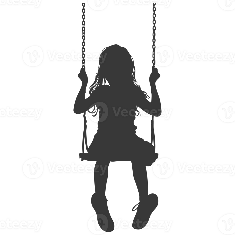 AI generated Silhouette little girl playing swing in the playground black color only png