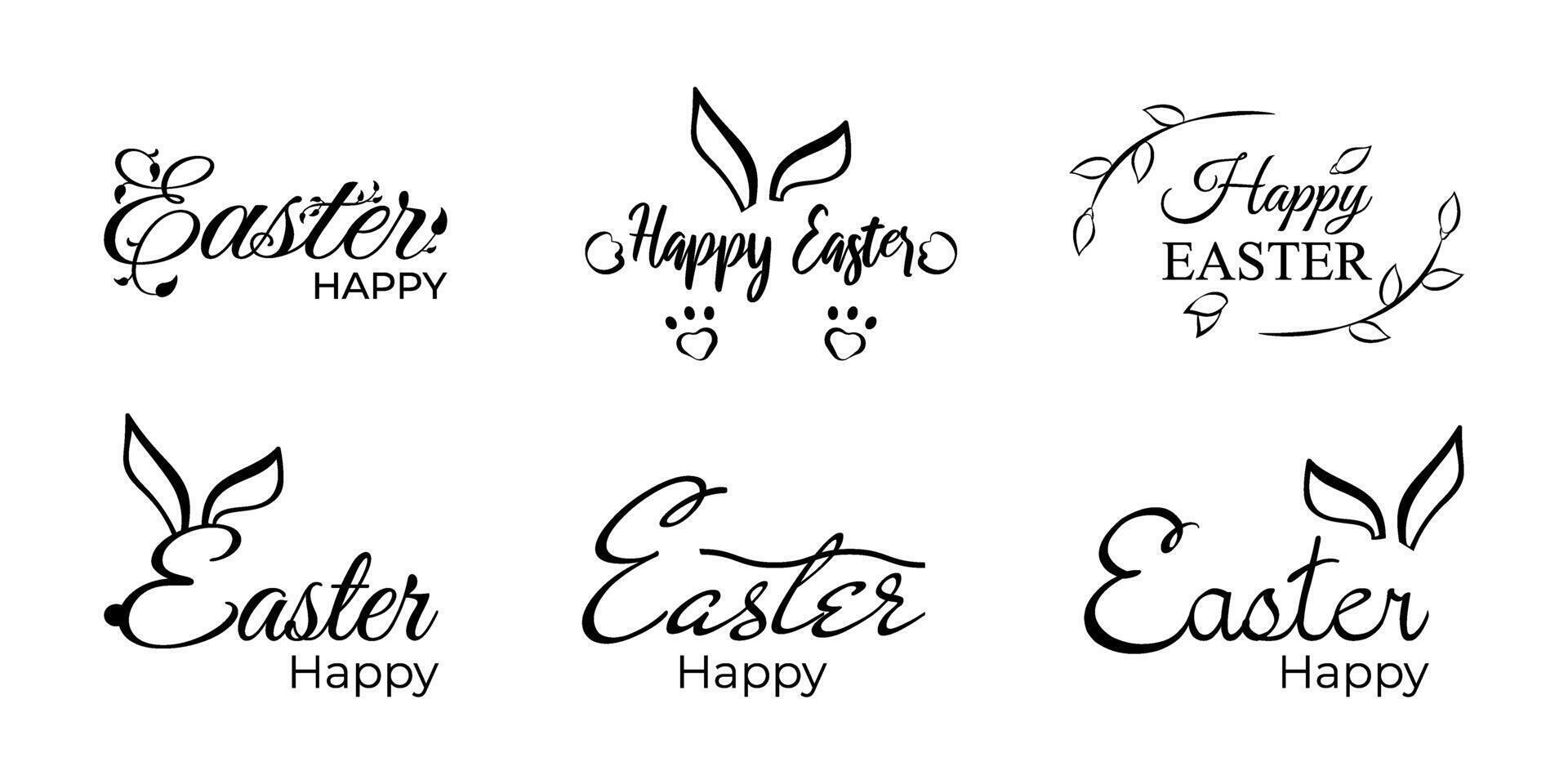 MobileSet doodle hand-drawn lettering Happy Easter. Vector typography text isolated logo without background with symbols, badges for a banner, invitation, poster.