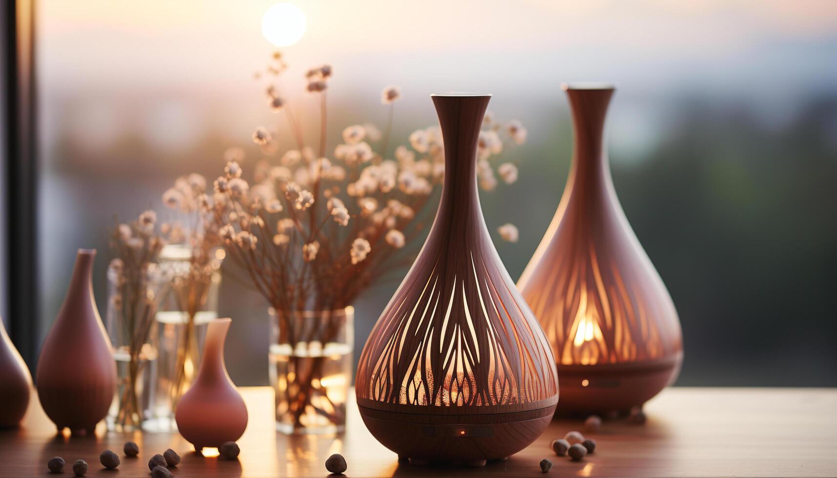 AI generated Elegant vase on wooden table, nature decoration indoors generated by AI photo