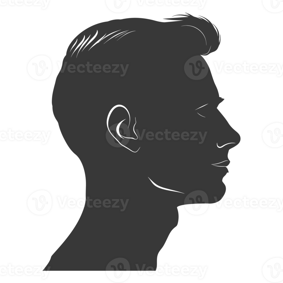 AI generated Silhouette men head thick black color only png