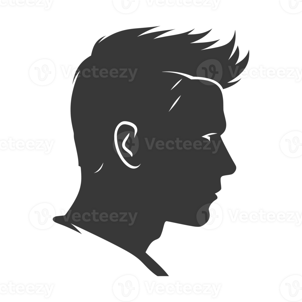 AI generated Silhouette men head thick black color only png