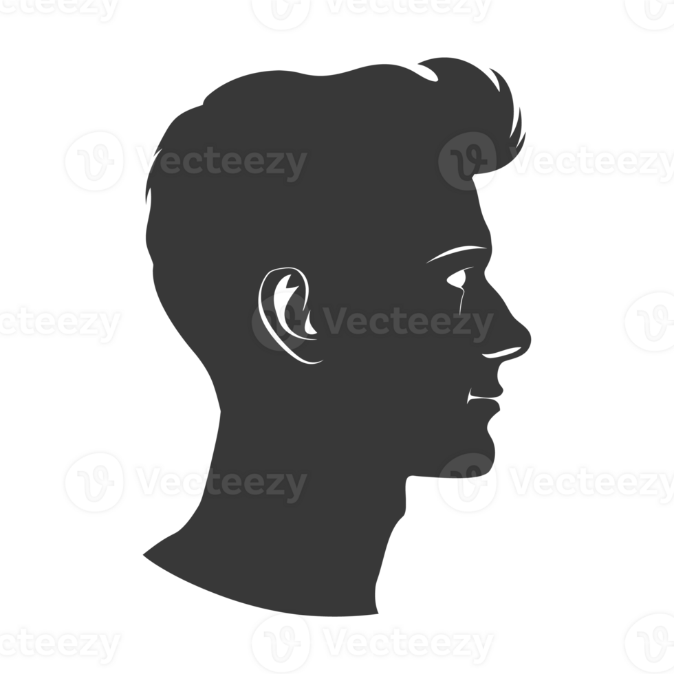 AI generated Silhouette men head thick black color only png