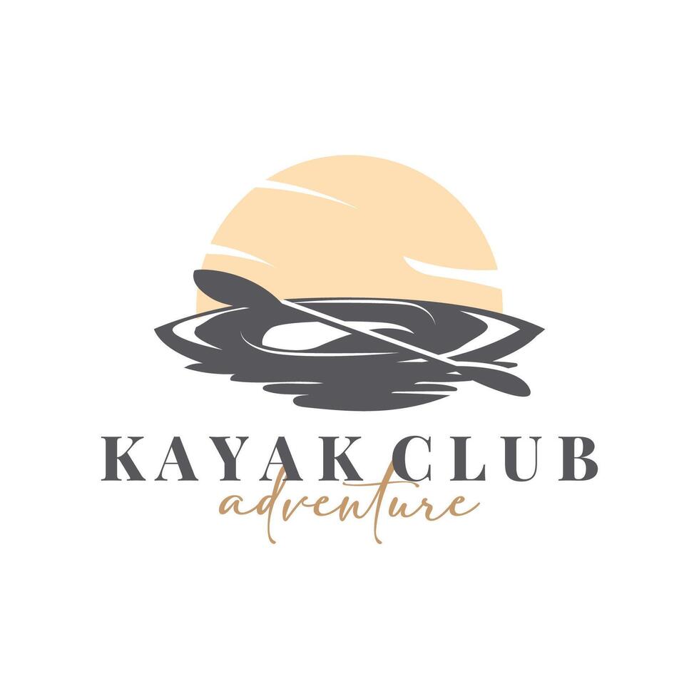 Kayak logo canoe paddle wild adventure river design vector illustration vintage style