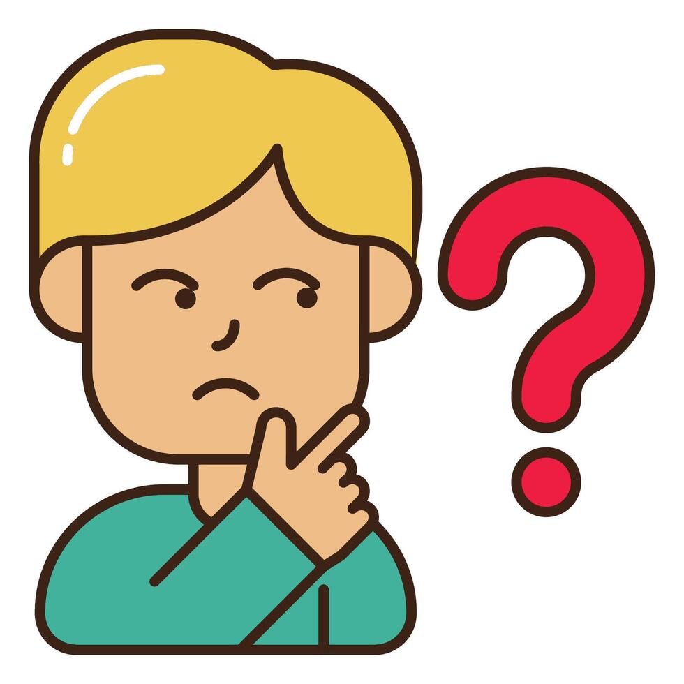 cute young boy thinking about something with outline colored icon design, vector and illustration