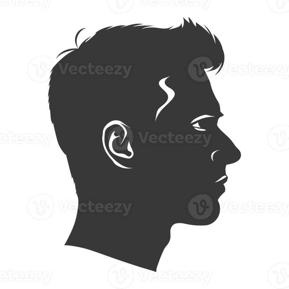 AI generated Silhouette men head thick black color only png