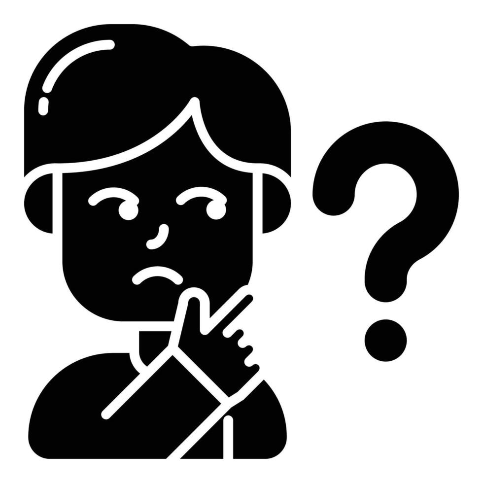 cute young boy thinking about something with filled icon design, vector and illustration