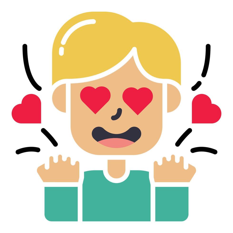 cute boy character falls in love with flat icon design vector illustration