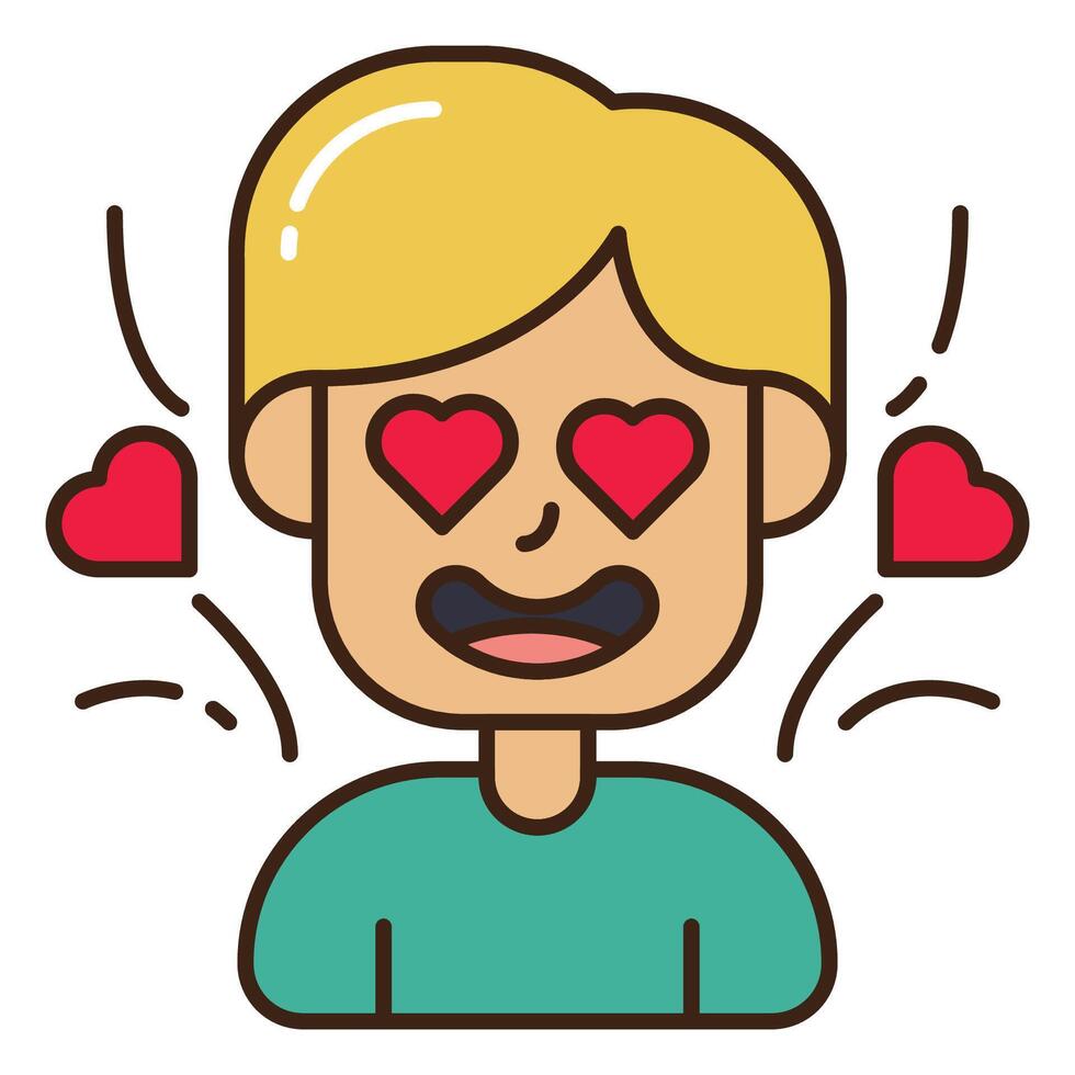 cute boy character falling in love with outline colored icon design vector illustration