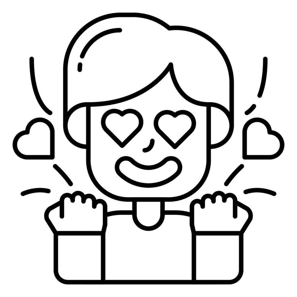 cute boy character falls in love with outline icon design vector illustration