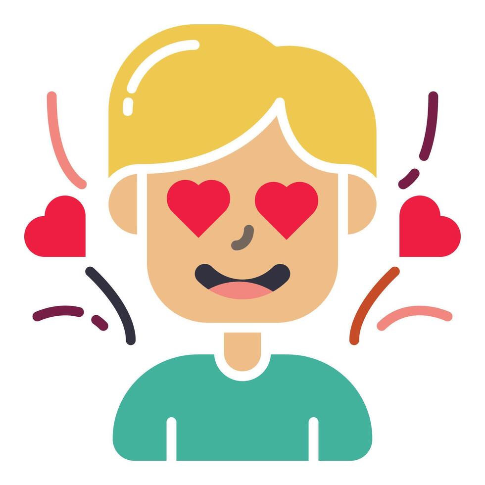 cute boy falling in love with flat icon design vector