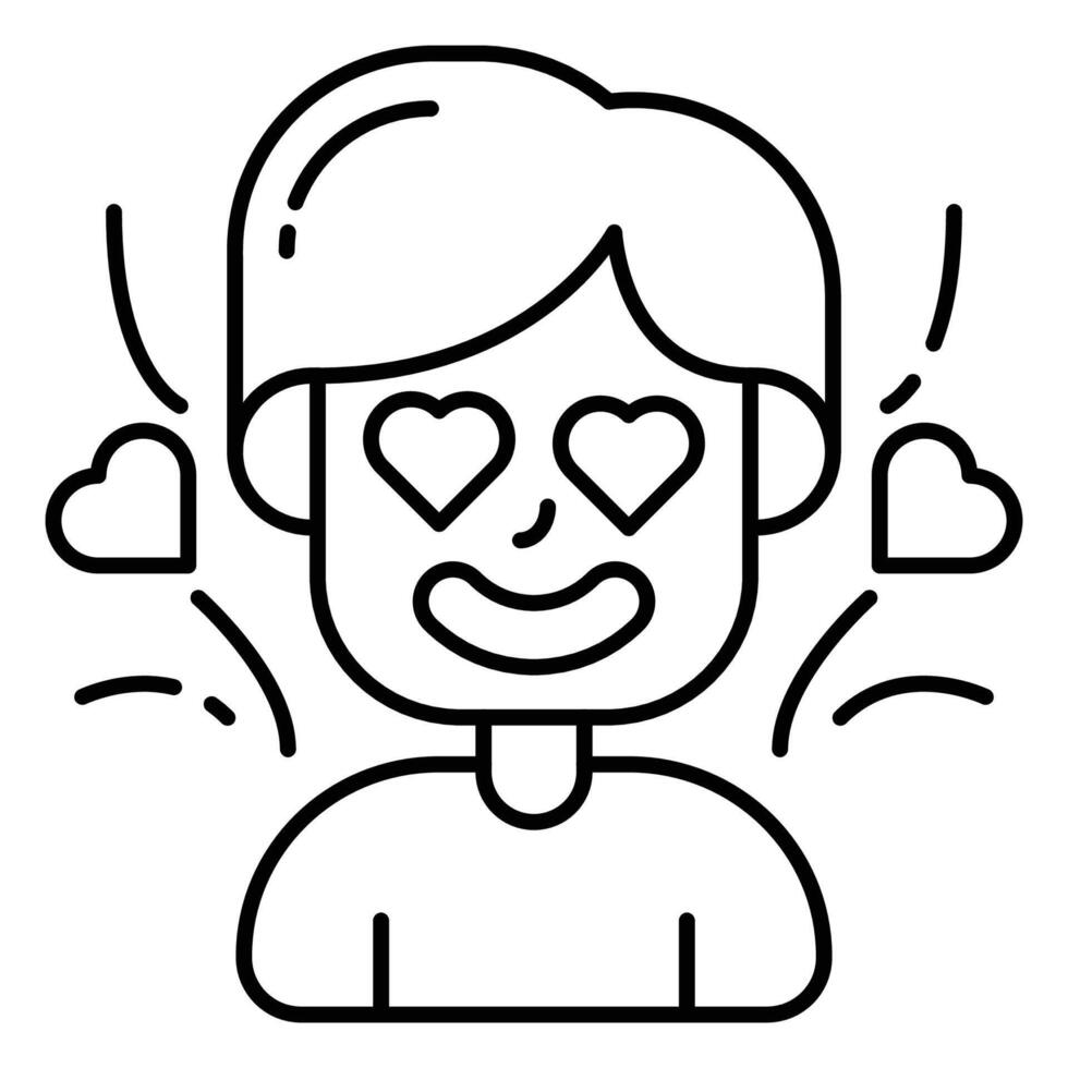 cute boy character falling in love with outline icon design vector illustration