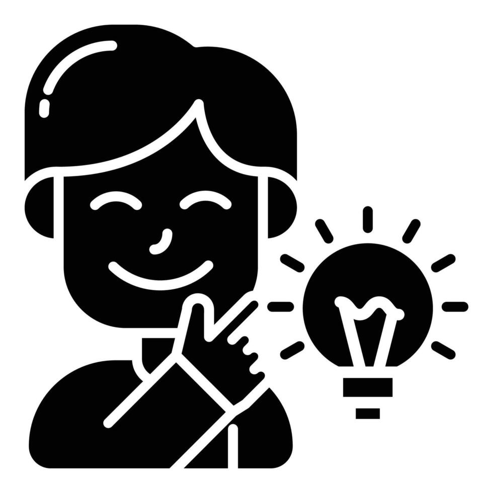 cute young boy got idea and light bulb with filled icon design, vector and illustration