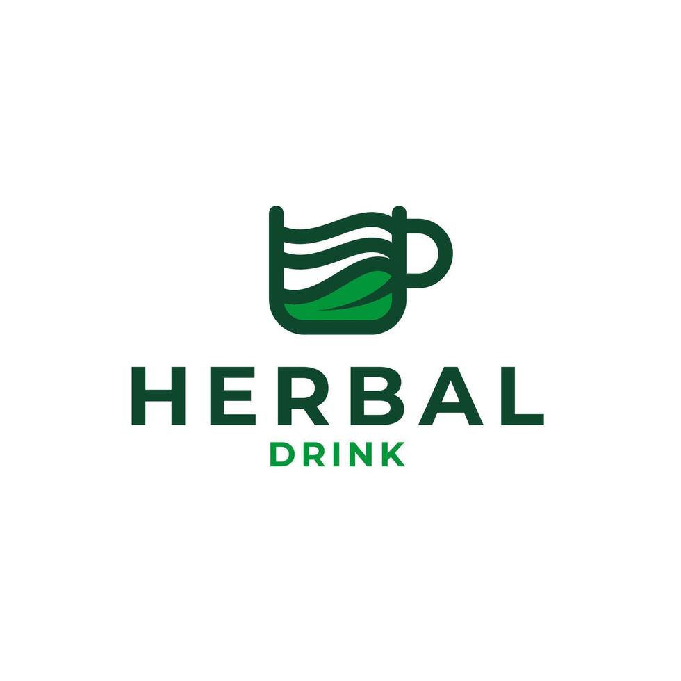 herbario bebida taza con hojas logo diseño concepto vector ilustración