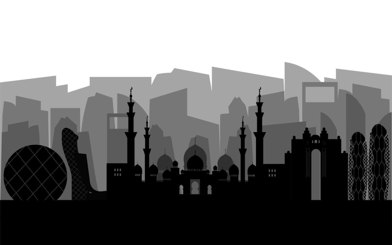 Abu Dhabi UAE 2024 skyline silhouette. Black Abu Dhabi city design isolated on white background, vector sights