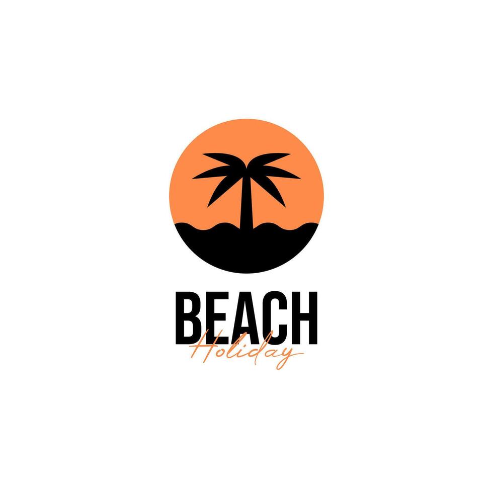 playa puesta de sol y palma árbol logo diseño concepto vector ilustración