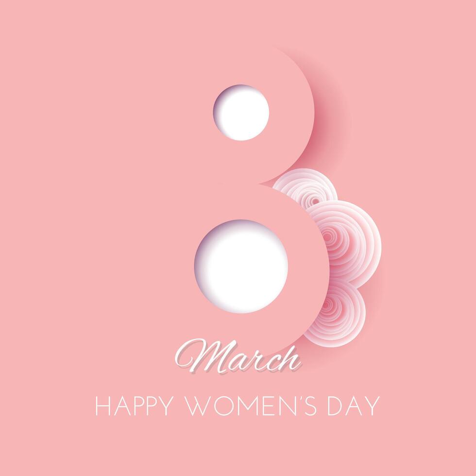 8 marzo De las mujeres día bandera. volantes, bandera, cubrir, social medios de comunicación número 8 con flores vector ilustración en papel cortar estilo