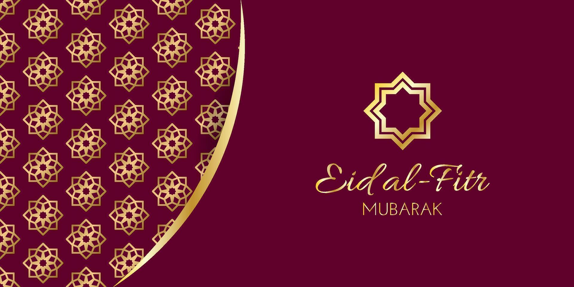 Eid Al Fitr, Eid Mubarak Arabic Islamic Luxury Banner, card, poster, cover with Islamic Pattern on dark red background vector