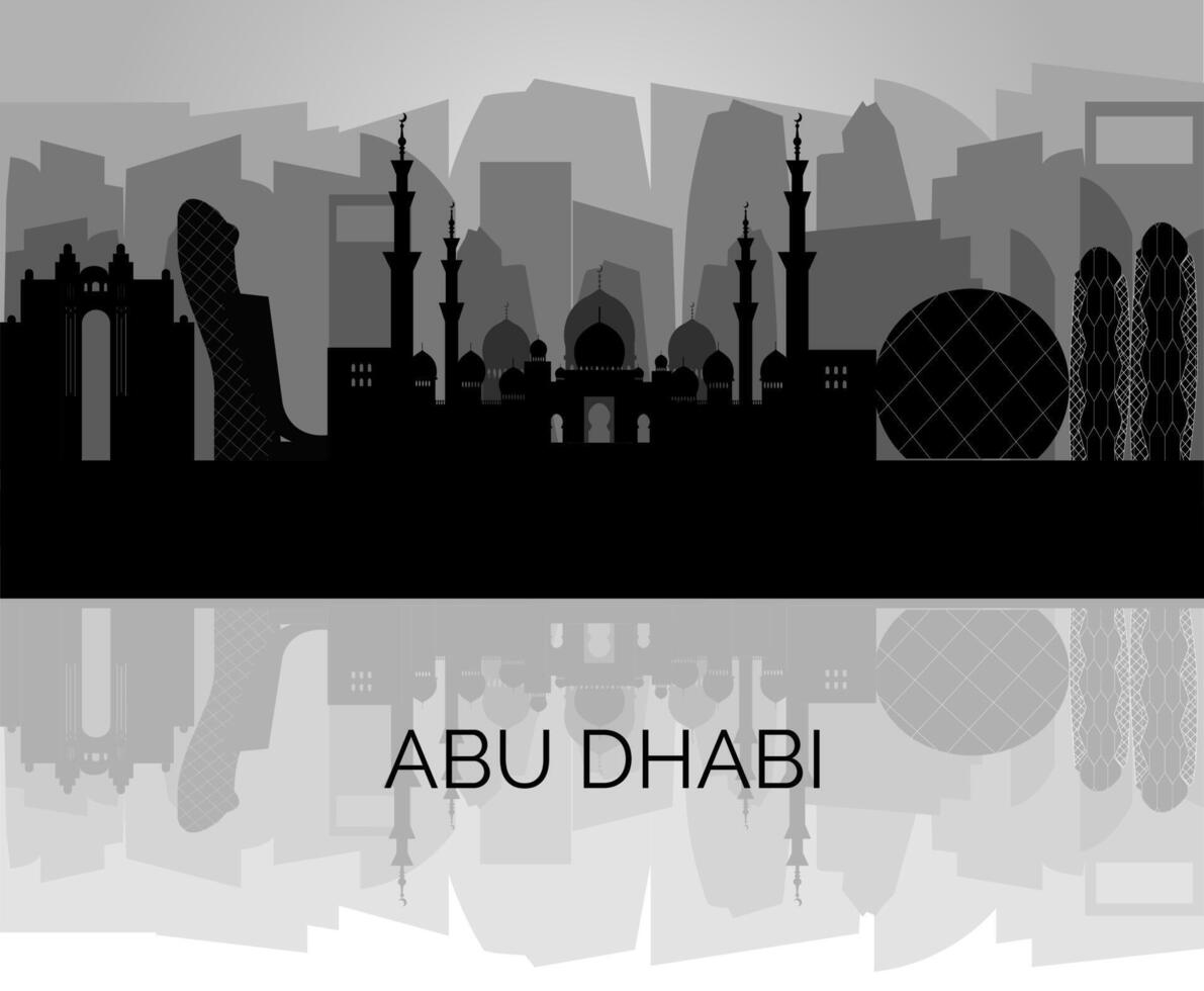 Abu Dhabi UAE 2024 skyline silhouette. Black Abu Dhabi city design isolated on gradient background, vector sights