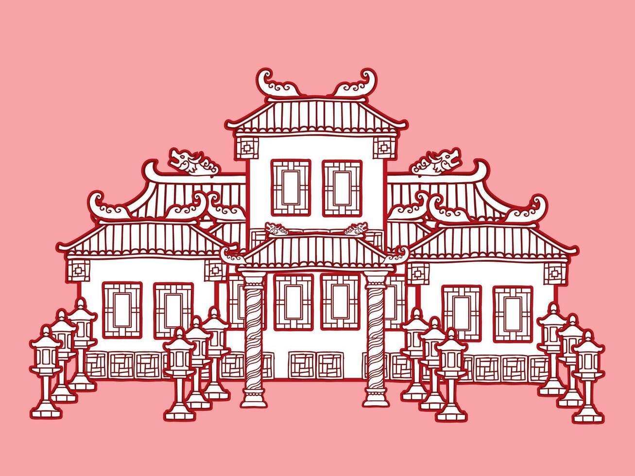 Design Vector Doodle Chinese Palace