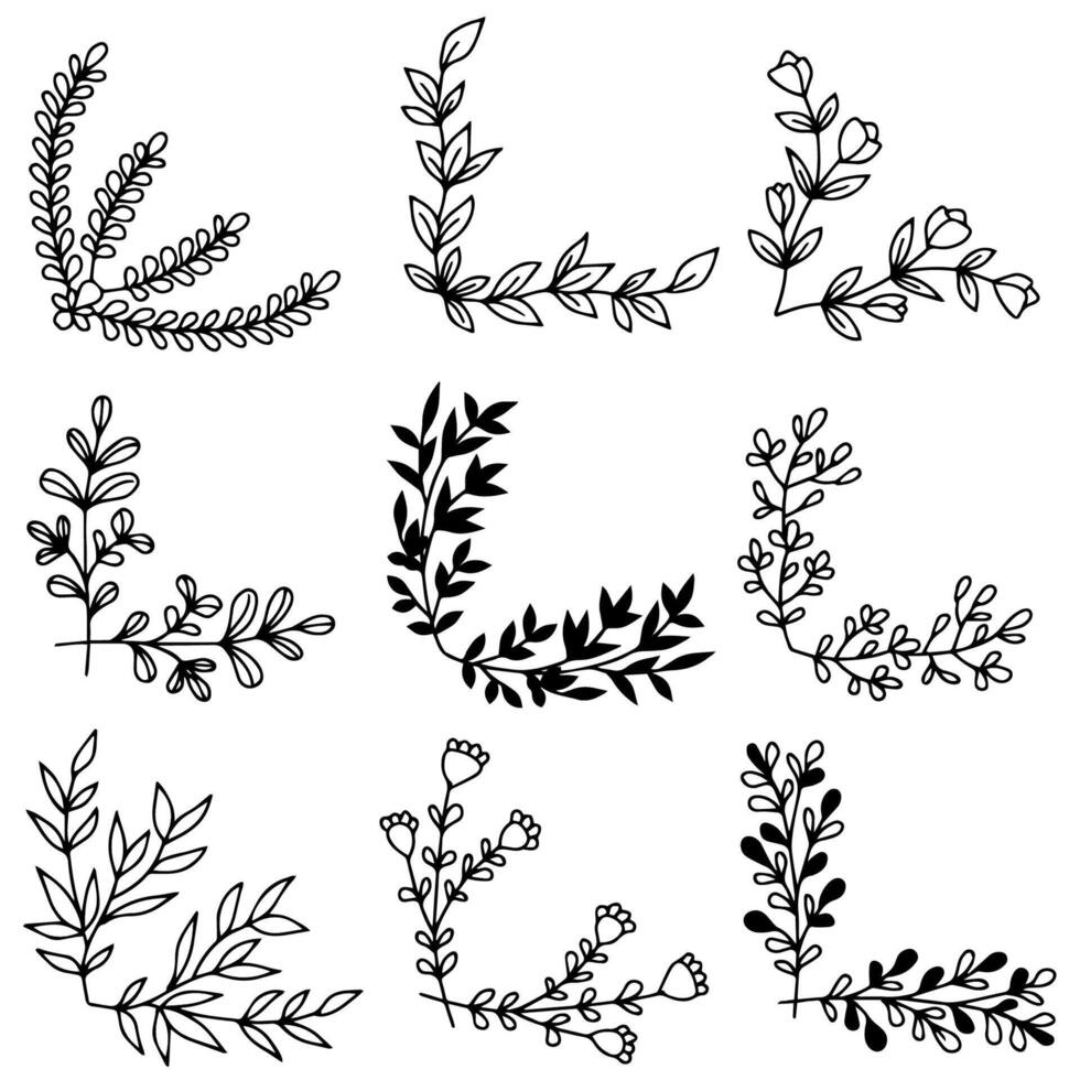 Design Vector Set Corner Flower and Plant