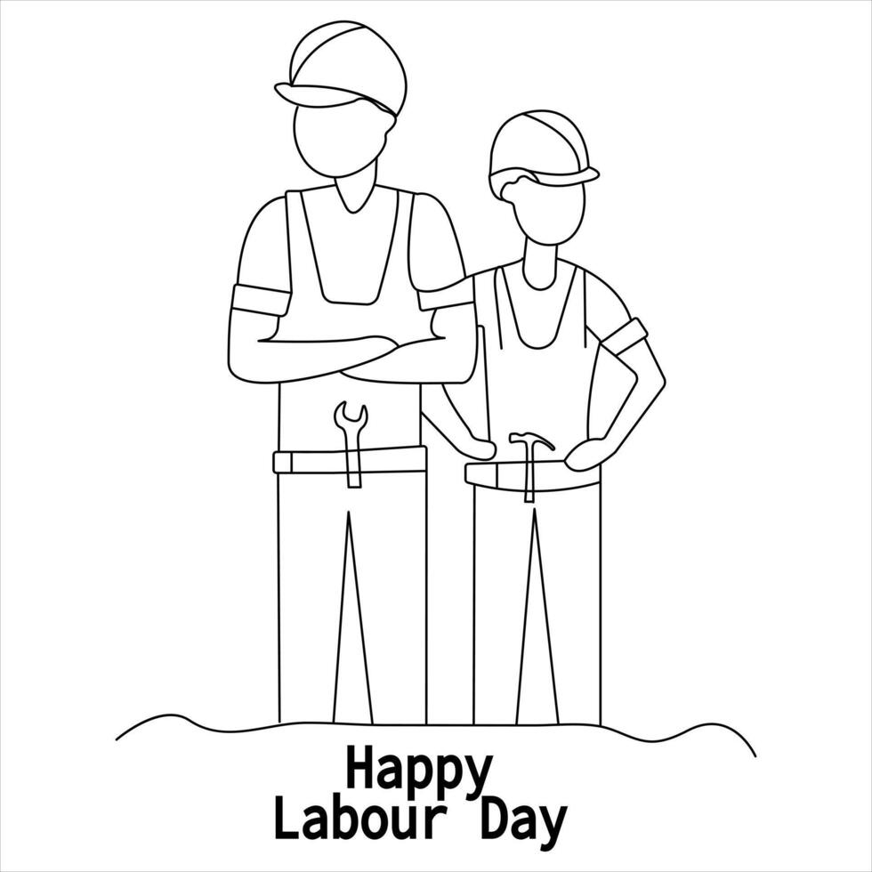 Continuous single line drawing of happy labour day concept outline vector illustration