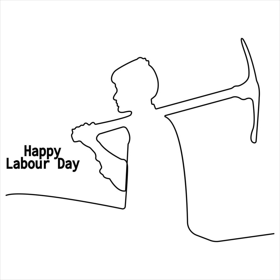 Continuous single line drawing of happy labour day concept outline vector illustration