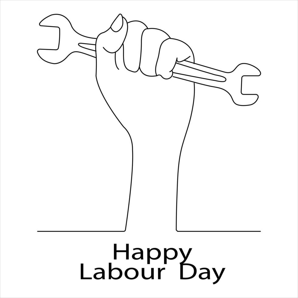 Continuous single line drawing of happy labour day concept outline vector illustration