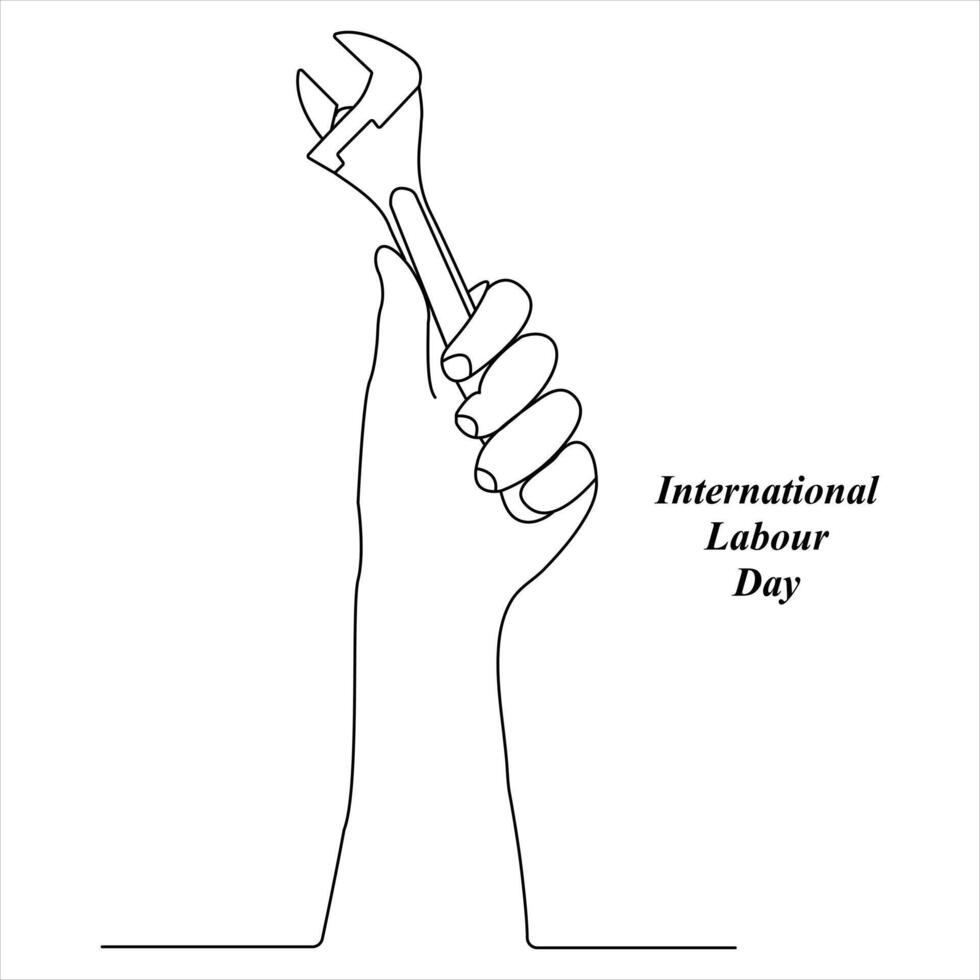 Continuous single line drawing of happy labour day concept outline vector illustration