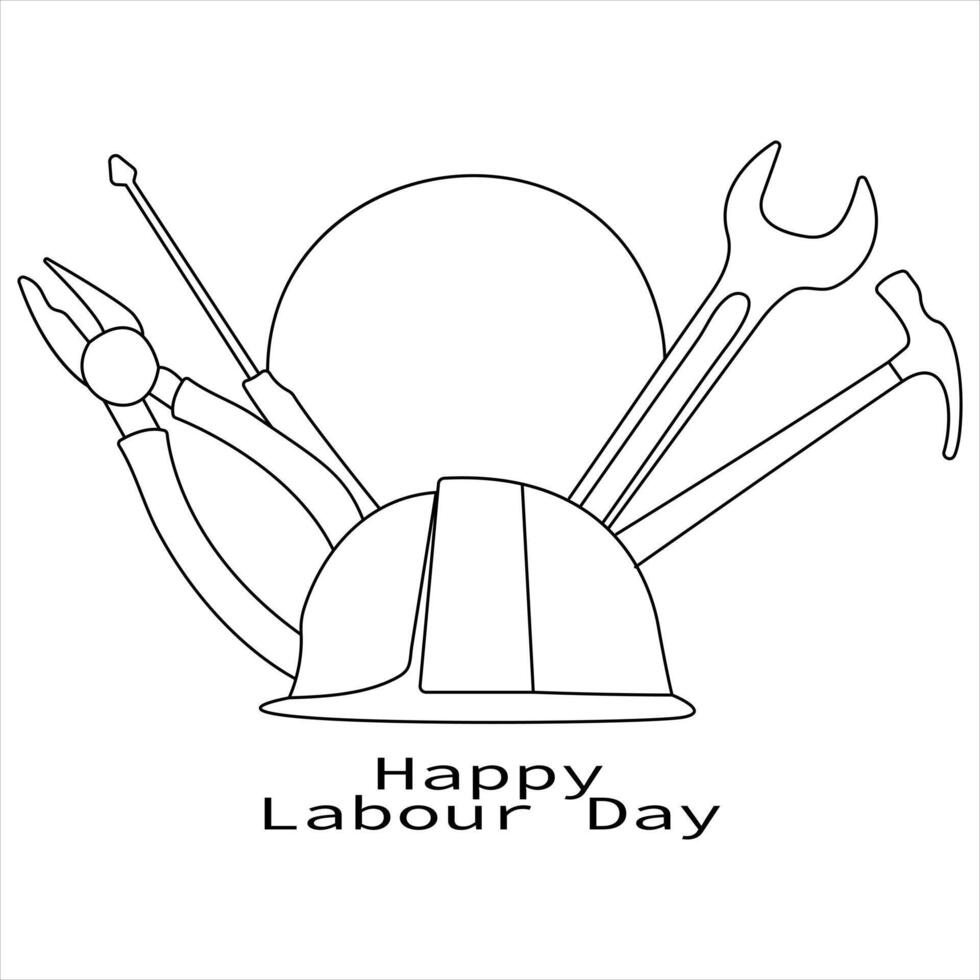 Continuous single line drawing of happy labour day concept outline vector illustration