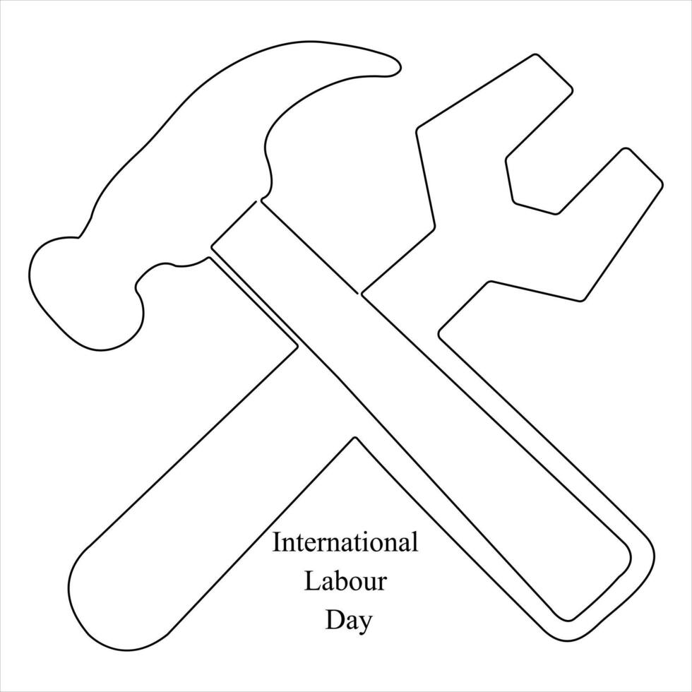 Continuous single line drawing of happy labour day concept outline vector illustration