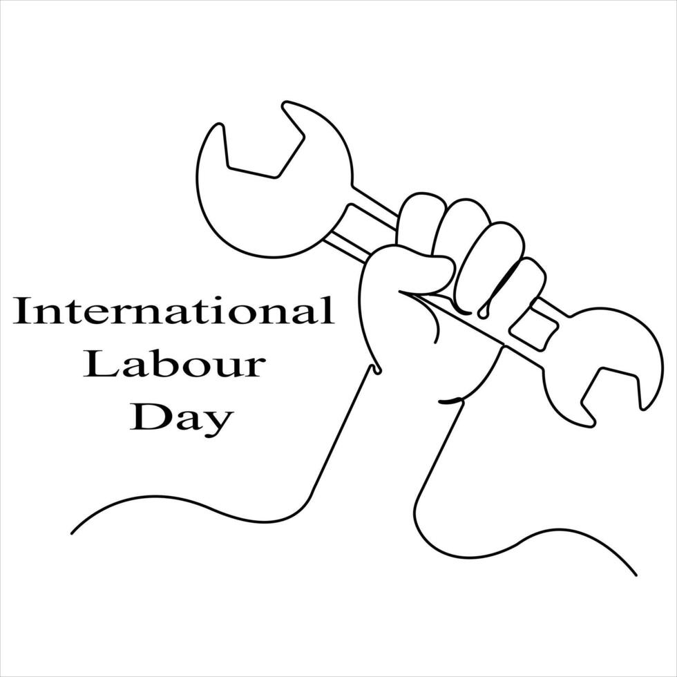 Continuous single line drawing of happy labour day concept outline vector illustration