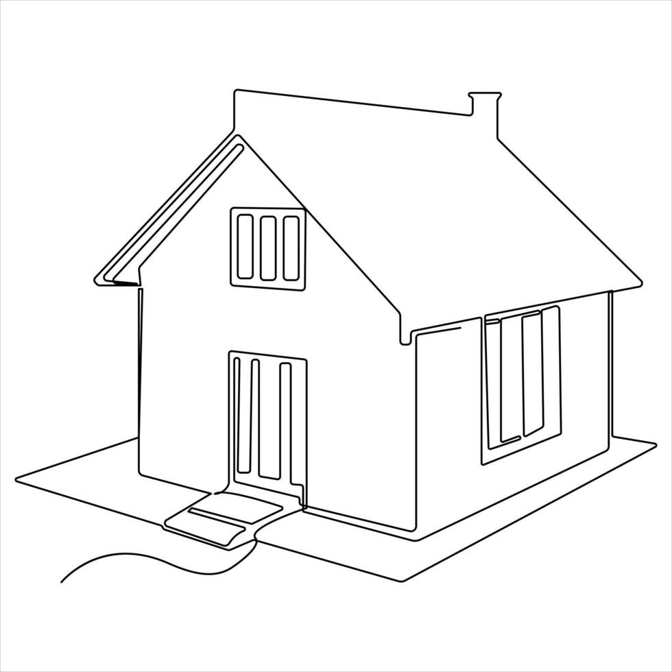 Continuous single line modern house art drawing vector style illustration