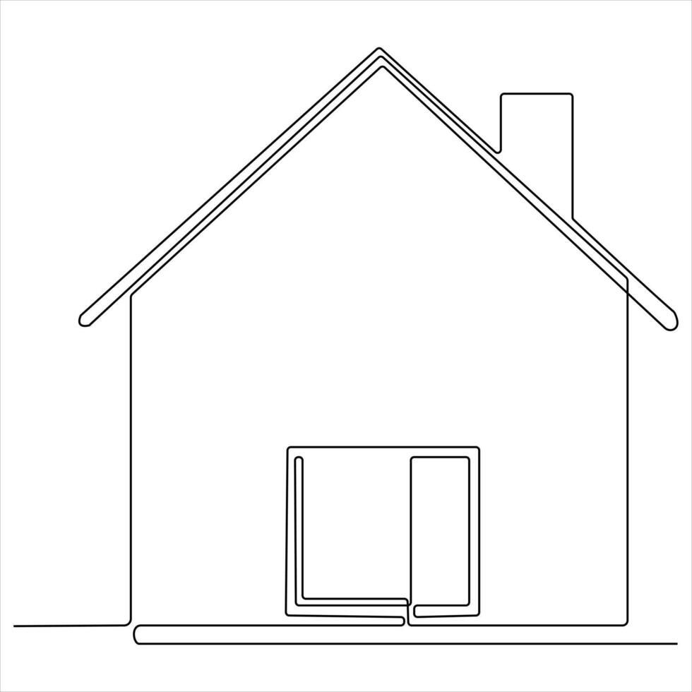 Continuous single line modern house art drawing vector style illustration