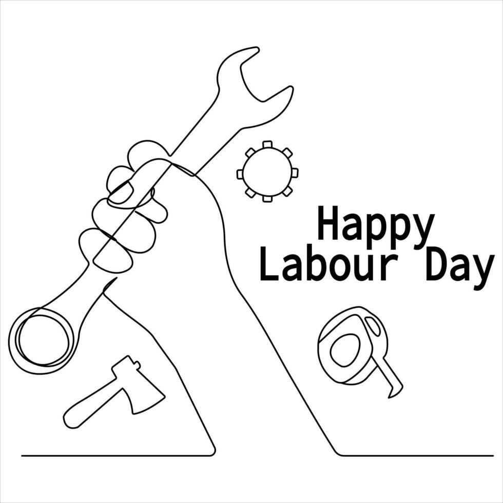 Continuous single line drawing of happy labour day concept outline vector illustration
