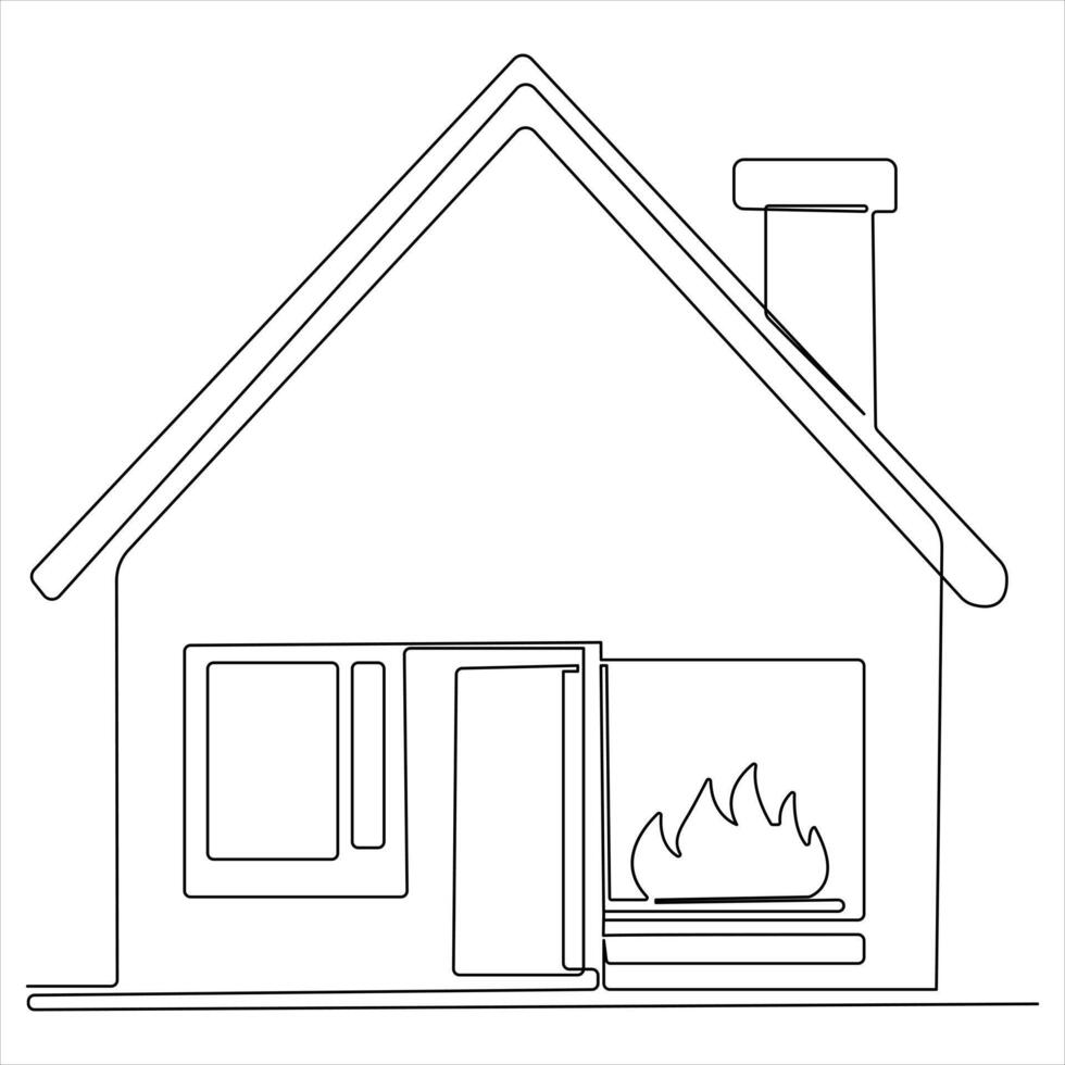 Continuous single line modern house art drawing vector style illustration